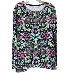 Talbots Navy Ditsy Floral Long Sleeve Top Tee 1X Cotton Spandex Casual Travel